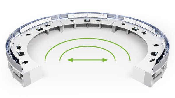 Leitstellentisch ControlDesk CURVED Anordnung als Kreisbogen vom Hersteller Xecuris