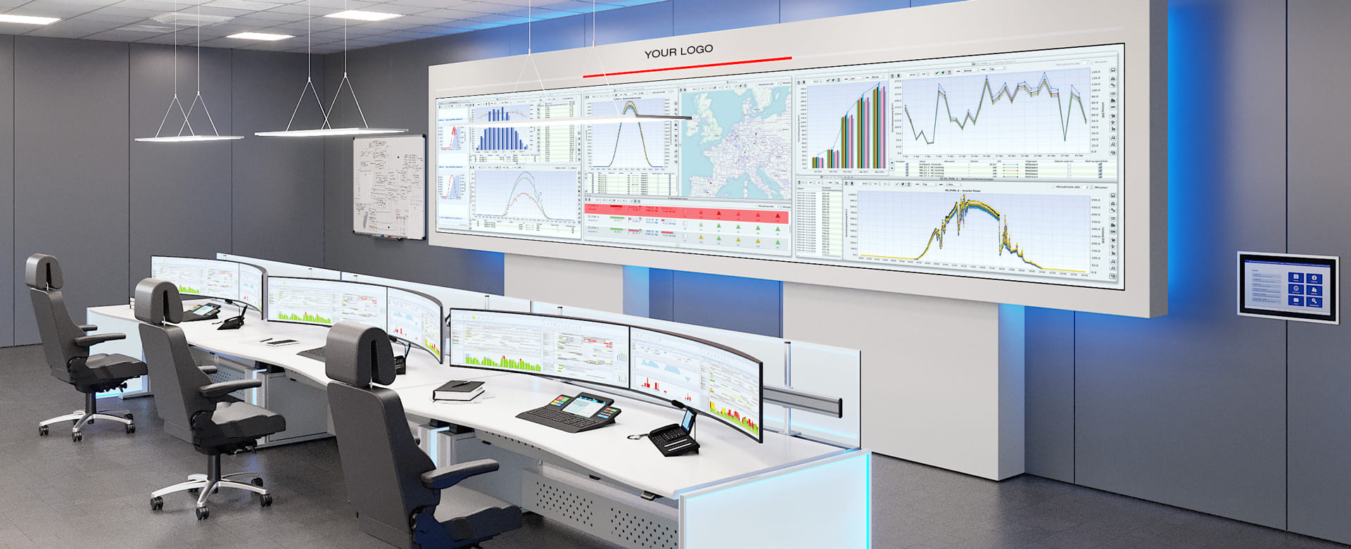 Leitstandtechnik: schwebende Videowall / Monitorwand