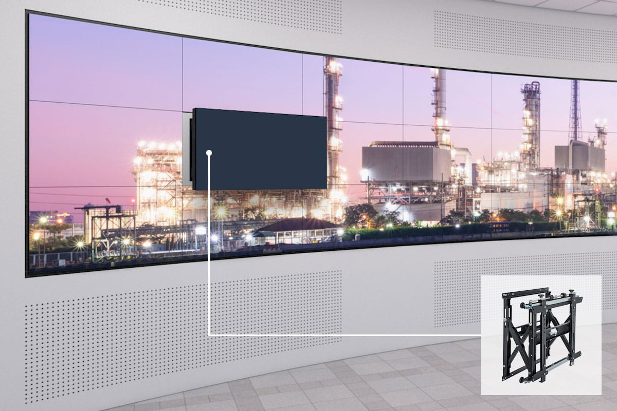 Leitstandtechnik: Videowall Display-Halterung mit Pop-out-Funktion